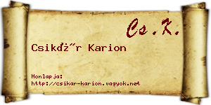 Csikár Karion névjegykártya